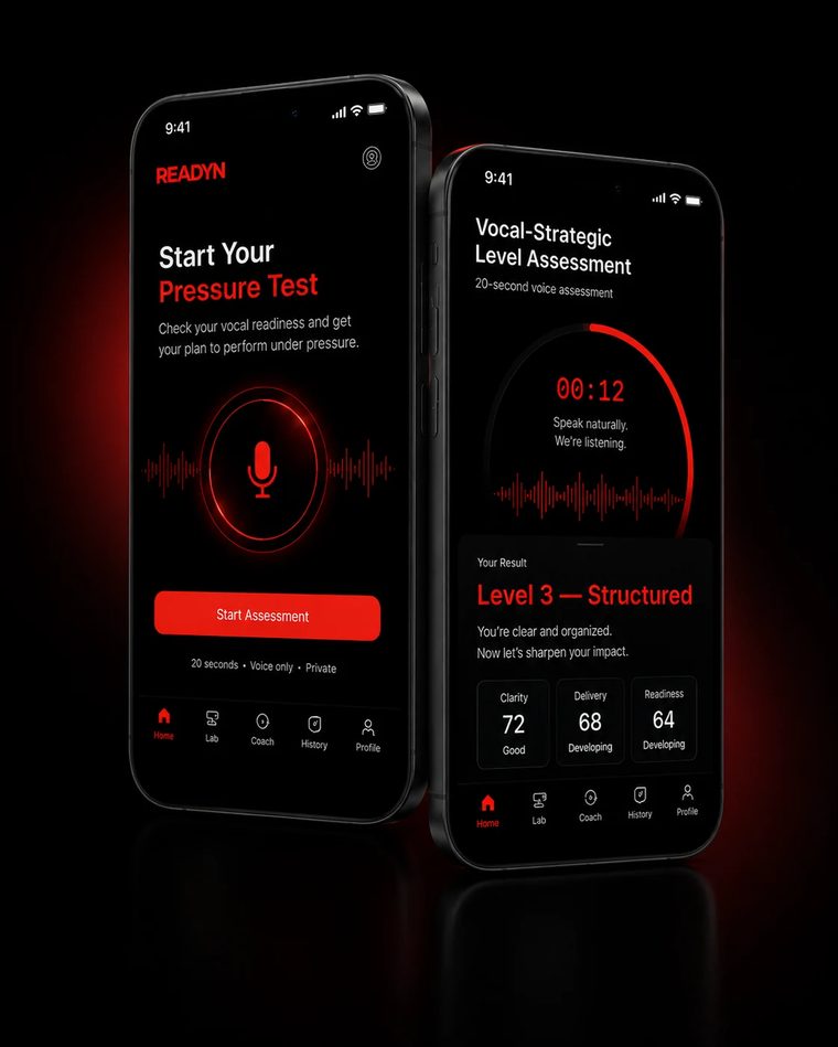 App Readyn — preparação de fala com IA e teste de pressão de fala no iPhone